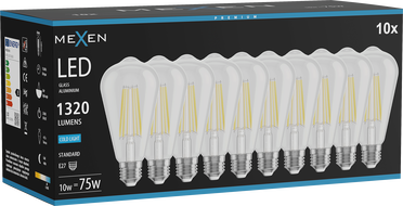 Mexen Vintis 10x żarówka filament LED E27, ST64, 10W, Zimna - 6500K, 1320 lm, clear - L152-E27-1040-00x10