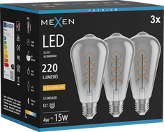 Mexen Vintis 3x żarówka filament spirala LED E27, ST64, 4W, Ciepła - 2200K, 220 lm, smoke - L162-E27-0422-70x03