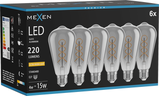 Mexen Vintis 6x żarówka filament spirala LED E27, ST64, 4W, Ciepła - 2200K, 220 lm, smoke - L162-E27-0422-70x06