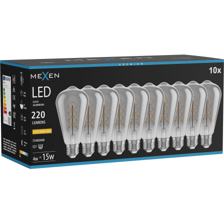 Mexen Vintis 10x żarówka filament spirala LED E27, ST64, 4W, Ciepła - 2200K, 220 lm, smoke - L162-E27-0422-70x10