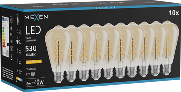 Mexen Vintis 10x żarówka filament spirala LED E27, ST64, 6W, Ciepła - 2200K, 530 lm, amber - L162-E27-0622-50x10