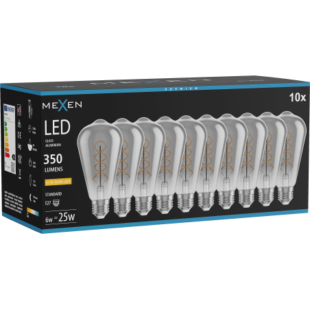 Mexen Vintis 10x żarówka filament spirala LED E27, ST64, 6W, Ciepła - 2200K, 350 lm, smoke - L162-E27-0622-70x10