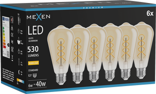 Mexen Vintis 6x żarówka filament spirala LED E27, ST64, 6W, Ciepła - 2700K, 530 lm, amber - L162-E27-0627-50x06