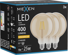 Mexen Vintis 3x żarówka filament LED E27, G125, 4W, Ciepła - 2200K, 400 lm, amber - L158-E27-0422-50x03