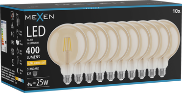Mexen Vintis 10x żarówka filament LED E27, G125, 4W, Ciepła - 2200K, 400 lm, amber - L158-E27-0422-50x10