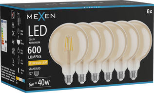 Mexen Vintis 6x żarówka filament LED E27, G125, 6W, Ciepła - 2200K, 600 lm, amber - L158-E27-0622-50x06