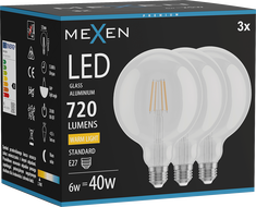 Mexen Vintis 3x żarówka filament LED E27, G125, 6W, Ciepła - 2700K, 720 lm, clear - L158-E27-0627-00x03