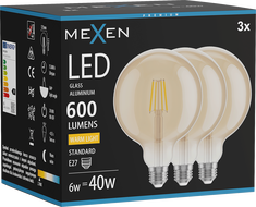 Mexen Vintis 3x żarówka filament LED E27, G125, 6W, Ciepła - 2700K, 600 lm, amber - L158-E27-0627-50x03