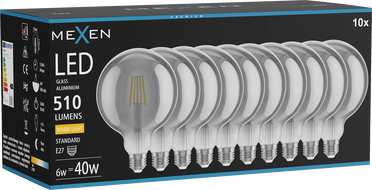 Mexen Vintis 10x żarówka filament LED E27, G125, 6W, Ciepła - 2700K, 510 lm, smoke - L158-E27-0627-70x10