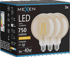 Mexen Vintis 3x żarówka filament LED E27, G125, 8W, Ciepła - 2200K, 750 lm, amber - L158-E27-0822-50x03