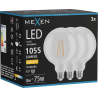 Mexen Vintis 3x żarówka filament LED E27, G125, 8W, Ciepła - 2700K, 1055 lm, clear - L158-E27-0827-00x03