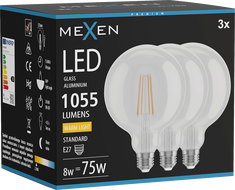 Mexen Vintis 3x żarówka filament LED E27, G125, 8W, Ciepła - 2700K, 1055 lm, clear - L158-E27-0827-00x03