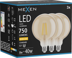 Mexen Vintis 3x żarówka filament LED E27, G125, 8W, Ciepła - 2700K, 750 lm, amber - L158-E27-0827-50x03