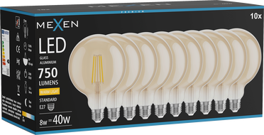 Mexen Vintis 10x żarówka filament LED E27, G125, 8W, Ciepła - 2700K, 750 lm, amber - L158-E27-0827-50x10