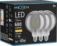 Mexen Vintis 3x żarówka filament LED E27, G125, 8W, Ciepła - 2700K, 680 lm, smoke - L158-E27-0827-70x03