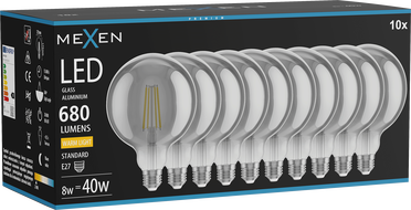 Mexen Vintis 10x żarówka filament LED E27, G125, 8W, Ciepła - 2700K, 680 lm, smoke - L158-E27-0827-70x10