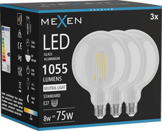 Mexen Vintis 3x żarówka filament LED E27, G125, 8W, Neutralna - 4000K, 1055 lm, clear - L158-E27-0840-00x03