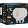 Mexen Vintis 3x żarówka filament LED E27, G125, 10W, Ciepła - 2700K, 1320 lm, clear - L158-E27-1027-00x03