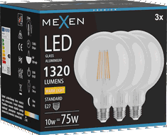 Mexen Vintis 3x żarówka filament LED E27, G125, 10W, Ciepła - 2700K, 1320 lm, clear - L158-E27-1027-00x03