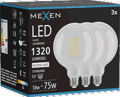 Mexen Vintis 3x żarówka filament LED E27, G125, 10W, Neutralna - 4000K, 1320 lm, clear - L158-E27-1040-00x03