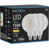Mexen Vintis 3x żarówka filament LED E27, G125, 12W, Ciepła - 2700K, 1560 lm, clear - L158-E27-1227-00x03