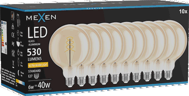 Mexen Vintis 10x żarówka filament spirala LED E27, G125, 6W, Ciepła - 2200K, 530 lm, amber - L168-E27-0622-50x10