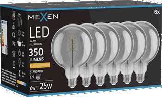Mexen Vintis 6x żarówka filament spirala LED E27, G125, 6W, Ciepła - 2200K, 350 lm, smoke - L168-E27-0622-70x06