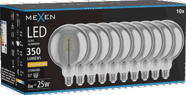 Mexen Vintis 10x żarówka filament spirala LED E27, G125, 6W, Ciepła - 2200K, 350 lm, smoke - L168-E27-0622-70x10