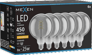 Mexen Vintis 6x żarówka filament spirala LED E27, G125, 8W, Ciepła - 2200K, 450 lm, smoke - L168-E27-0822-70x06