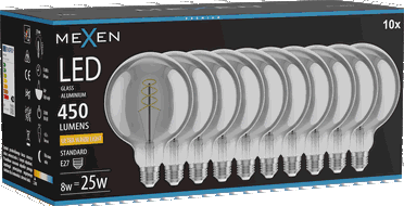 Mexen Vintis 10x żarówka filament spirala LED E27, G125, 8W, Ciepła - 2200K, 450 lm, smoke - L168-E27-0822-70x10