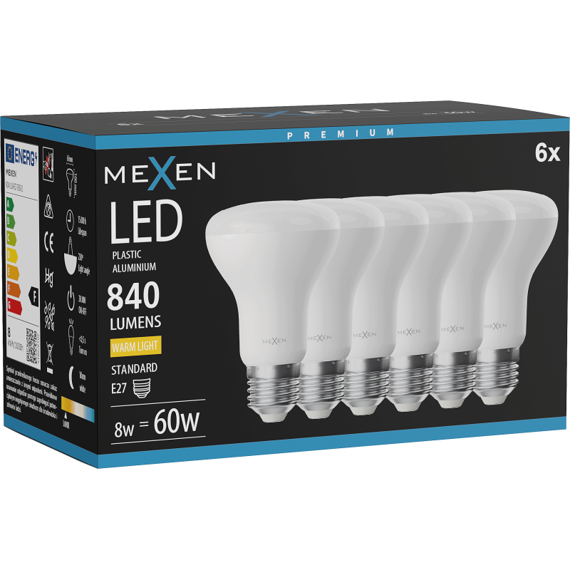 Mexen Nova 6x żarówka LED E27, R63, 8W, Ciepła - 3000K, 840 lm - L104-E27-0830-01x06