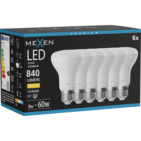 Mexen Nova 6x żarówka LED E27, R63, 8W, Ciepła - 3000K, 840 lm - L104-E27-0830-01x06