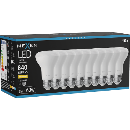 Mexen Nova 10x żarówka LED E27, R63, 8W, Ciepła - 3000K, 840 lm - L104-E27-0830-01x10