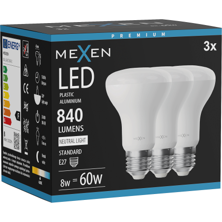 Mexen Nova 3x żarówka LED E27, R63, 8W, Neutralna - 4000K, 840 lm - L104-E27-0840-01x03