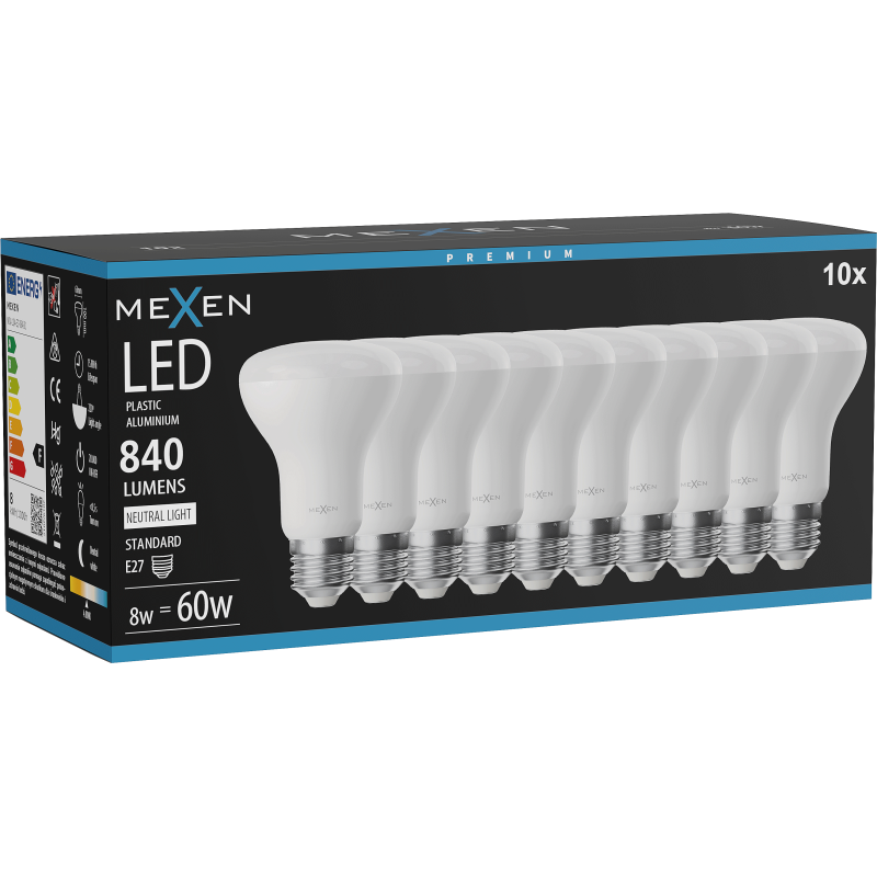 Mexen Nova 10x żarówka LED E27, R63, 8W, Neutralna - 4000K, 840 lm - L104-E27-0840-01x10