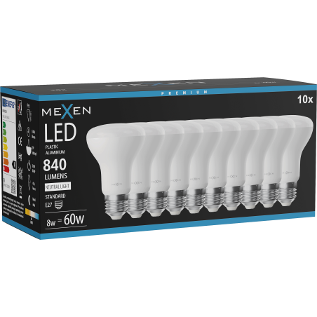 Mexen Nova 10x żarówka LED E27, R63, 8W, Neutralna - 4000K, 840 lm - L104-E27-0840-01x10