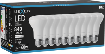 Mexen Nova 10x żarówka LED E27, R63, 8W, Neutralna - 4000K, 840 lm - L104-E27-0840-01x10