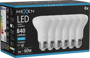 Mexen Nova 6x żarówka LED E27, R63, 8W, Zimna - 6500K, 840 lm - L104-E27-0865-01x06
