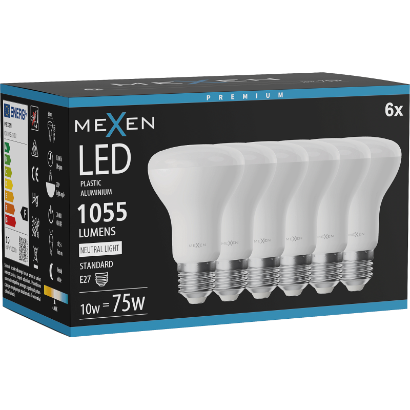 Mexen Nova 6x żarówka LED E27, R63, 10W, Neutralna - 4000K, 1055 lm - L104-E27-1040-01x06