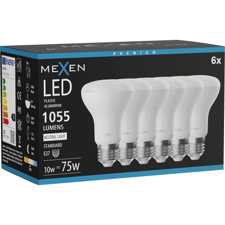 Mexen Nova 6x żarówka LED E27, R63, 10W, Neutralna - 4000K, 1055 lm - L104-E27-1040-01x06
