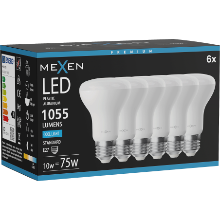 Mexen Nova 6x żarówka LED E27, R63, 10W, Zimna - 6500K, 1055 lm - L104-E27-1065-01x06