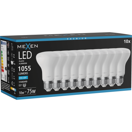 Mexen Nova 10x żarówka LED E27, R63, 10W, Zimna - 6500K, 1055 lm - L104-E27-1065-01x10