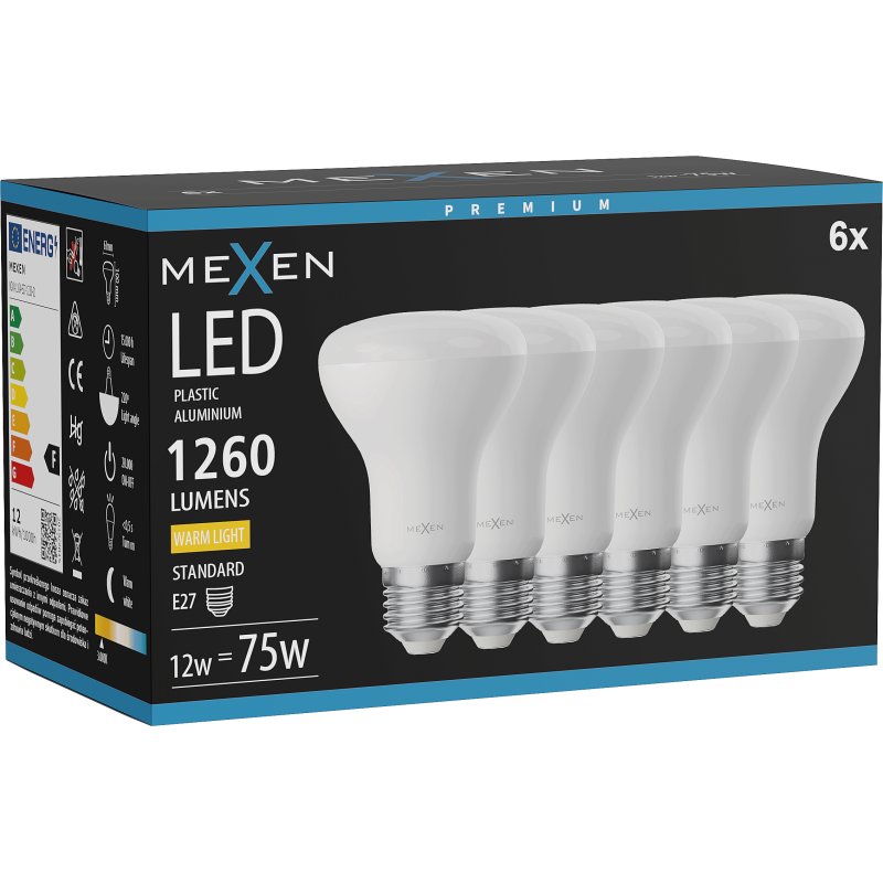 Mexen Nova 6x żarówka LED E27, R63, 12W, Ciepła - 3000K, 1260 lm - L104-E27-1230-01x06