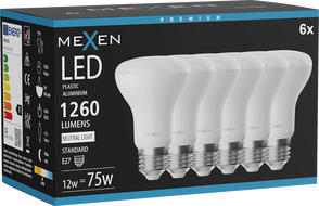 Mexen Nova 6x żarówka LED E27, R63, 12W, Neutralna - 4000K, 1260 lm - L104-E27-1240-01x06