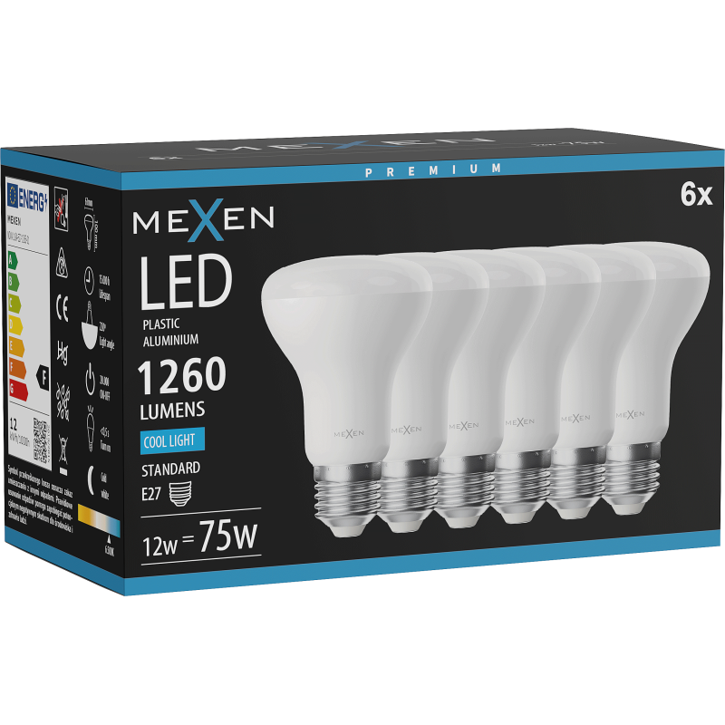 Mexen Nova 6x żarówka LED E27, R63, 12W, Zimna - 6500K, 1260 lm - L104-E27-1265-01x06