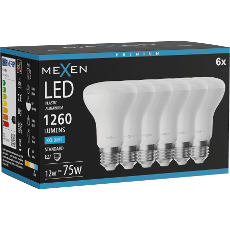 Mexen Nova 6x żarówka LED E27, R63, 12W, Zimna - 6500K, 1260 lm - L104-E27-1265-01x06
