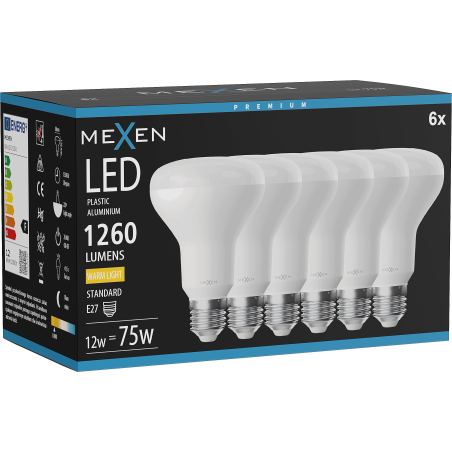 Mexen Nova 6x żarówka LED E27, R80, 12W, Ciepła - 3000K, 1260 lm - L105-E27-1230-01x06
