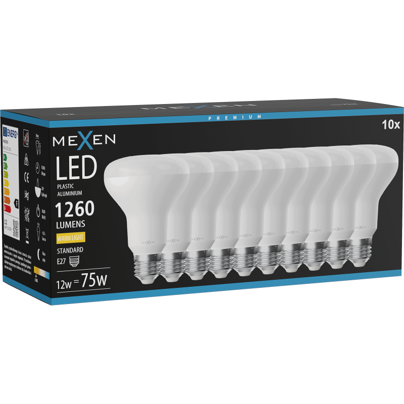 Mexen Nova 10x żarówka LED E27, R80, 12W, Ciepła - 3000K, 1260 lm - L105-E27-1230-01x10