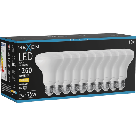 Mexen Nova 10x żarówka LED E27, R80, 12W, Ciepła - 3000K, 1260 lm - L105-E27-1230-01x10