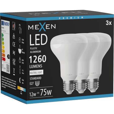 Mexen Nova 3x żarówka LED E27, R80, 12W, Neutralna - 4000K, 1260 lm - L105-E27-1240-01x03